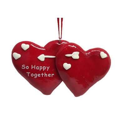 Club Red and White "So Happy Together" Hearts Christmas Ornament