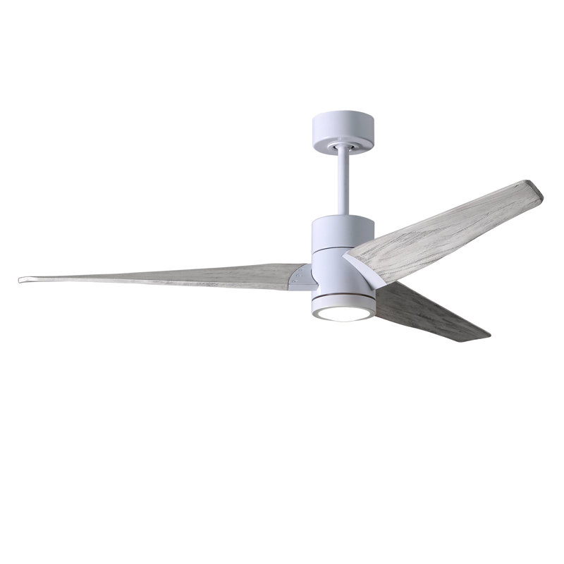 Ceiling Fan with LED Lights, Gloss White, Barn Wood Tone, 60"