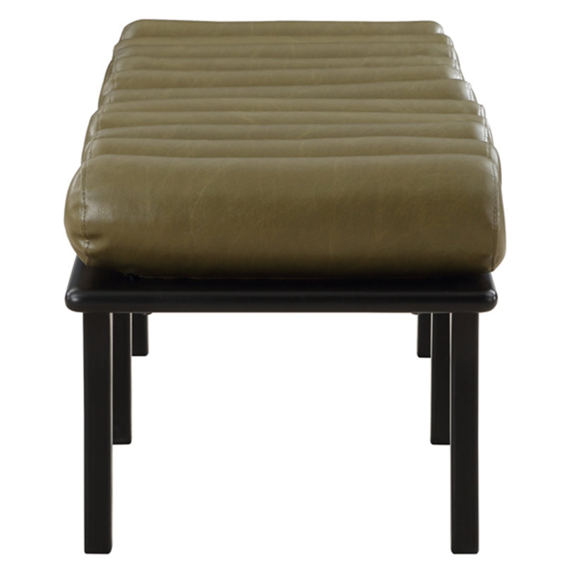 Landon Boutis Faux Leather Upholstered Bench, Olive Green Vegan Leather, Black