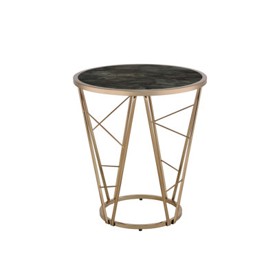 Table de bout ronde moderne avec plateau en verre trempé et base en métal champagne