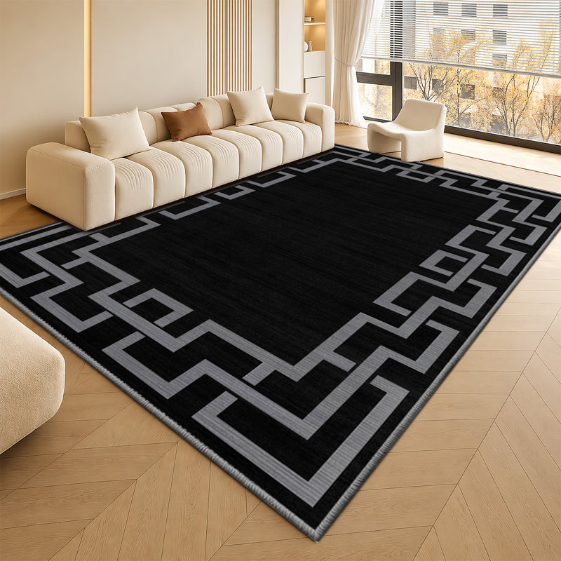 Aspire Homeware Black Geometric Area Rug Modern Indoor Carpet, Runner 80 x 300 cm