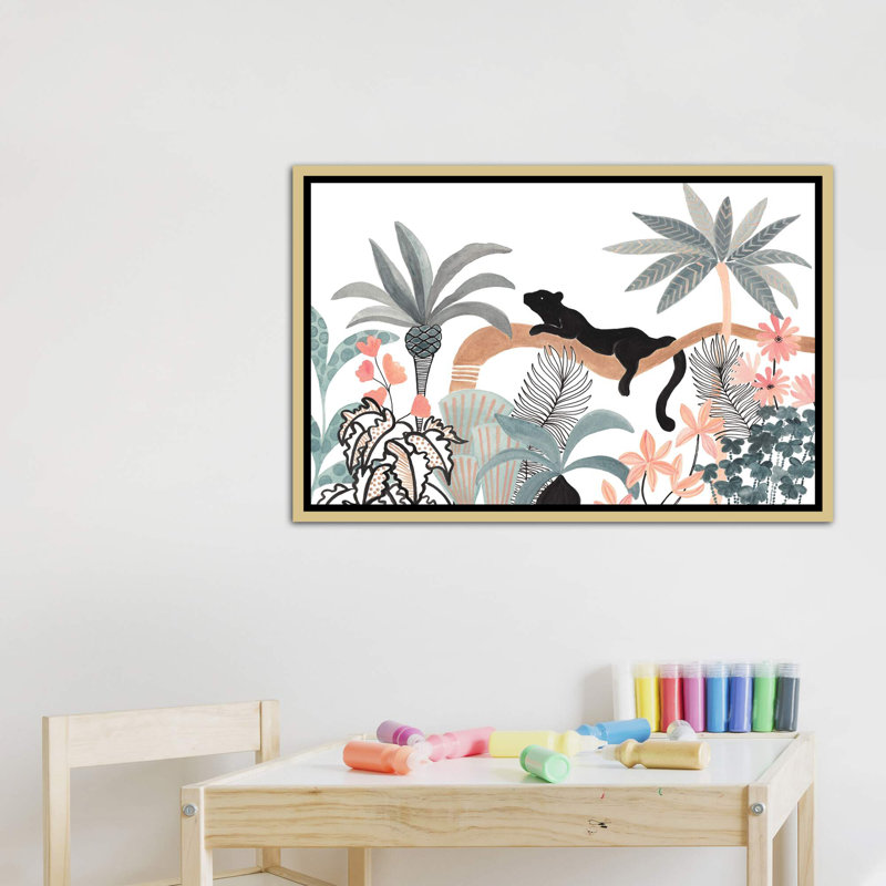 Jaguar dans la jungle, H 32 po x l 48 po x 1,5 po, Toile encadrée d'or