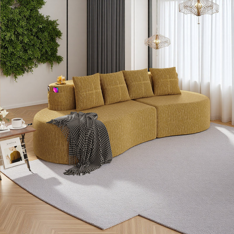 Canapé modulaire courbé moderne modulaire 3 places, Jaune moutarde