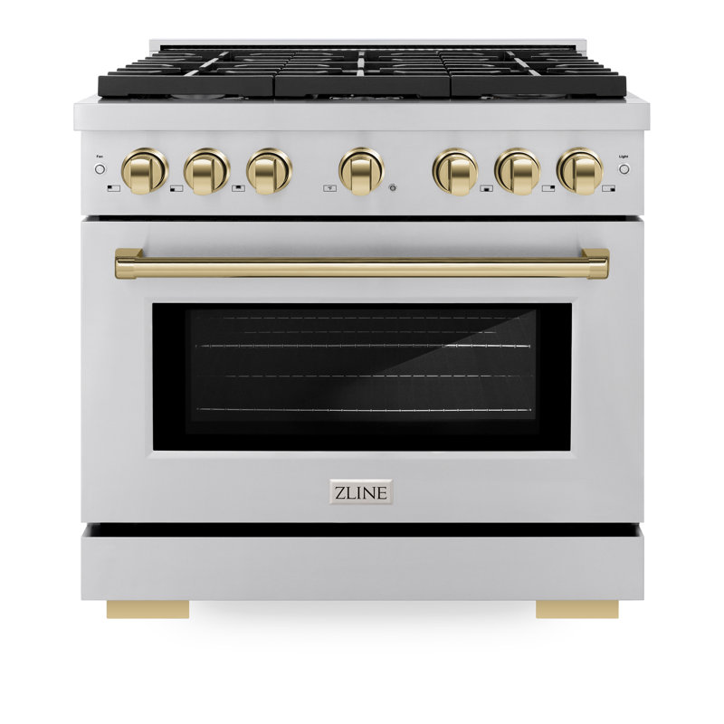ZLINE Autograph 36" Paramount Dual Fuel Range w/ 6 Burners & Polished Gold Accents (SDRZ-36-G)