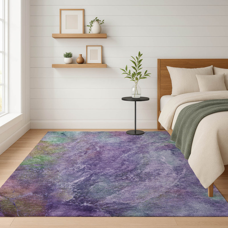 Premium Machine Washable Mayfield AMF2308 Abstract Rug, 5' x 7'6", Purple