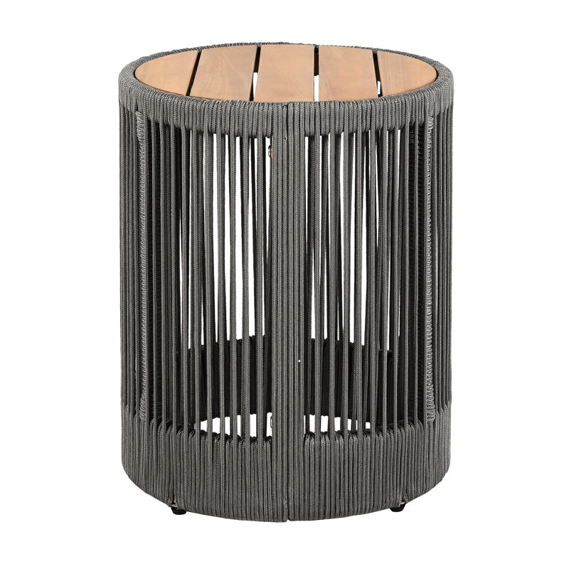 Outdoor Garden Side Table With Rope And Wood - 18.13-inch Height, 15-inch Wide, High, Depth, Versatile For Bedroom Nightstand Use