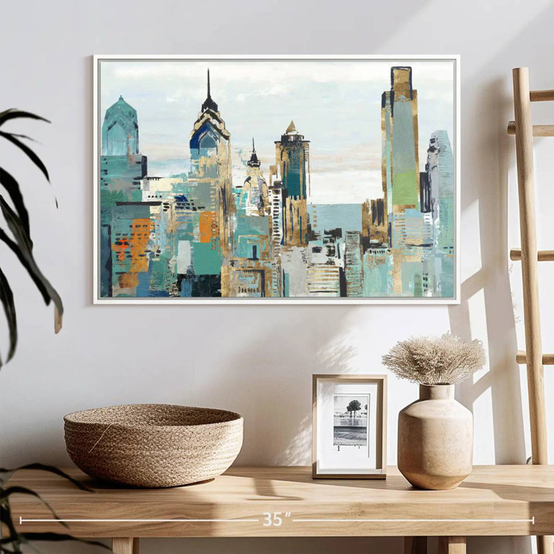 Bleu sarcelle Argueta I, 25 po x 17 po, Cadre flottant blanc