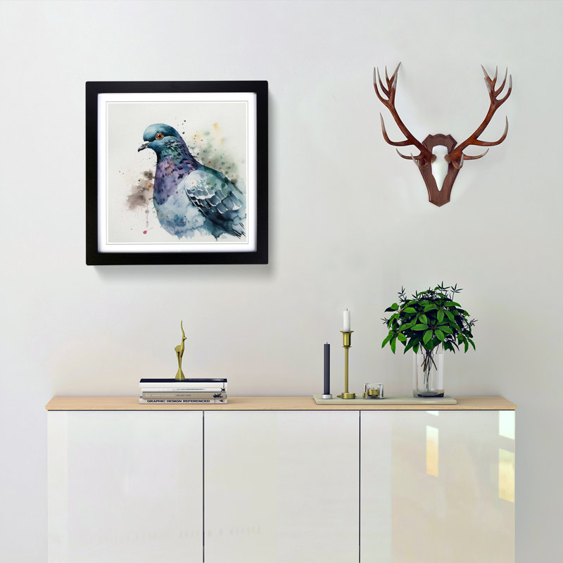 Pigeon Watercolour No.1 - Single Picture Frame Print on Wood, Black