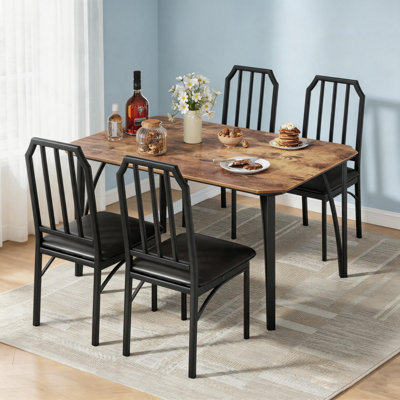 Compact Dining Table Set for 4 with Chamfered Edge and Cushioned Chairs – Space-Saving Kitchen & Dining Room Furniture for Small Apartments and Homes