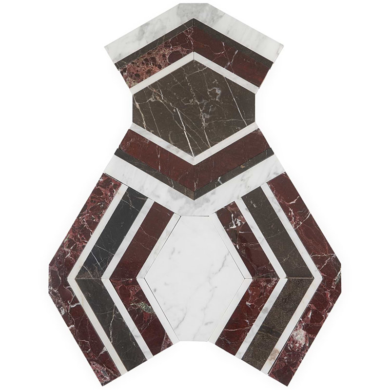 Mezzo 11x18 Polished Calacatta Marble Mosaic Tile, Bordeaux Polished