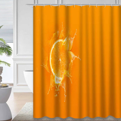 Orange Waterproof Shower Curtain,Shower Curtains for Bathroom with 12 Hooks