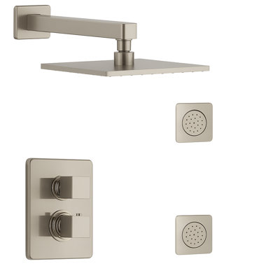Scala Thermostatic Shower System with 2-Way Diverter, 8-Inch Rain Shower Head and Two Body Sprays, Valve Included