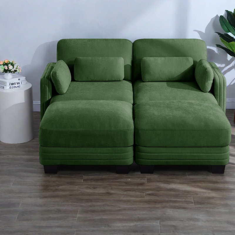 Canapés d'angle à compression, modèle modulaire 2 places en chenille verte, style moderne pour la maison