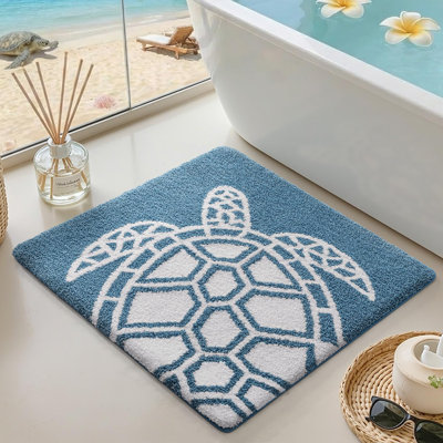 Tapis de salle de bain Ocean Sea Turtle, tapis de bain carré 31 x 31, tapis de bain absorbant à séchage rapide, tapis de bain en microfibre épaisse douce, tapis pour plante de douche, baignoire et lavabo, décoration intérieure, tortue bleue