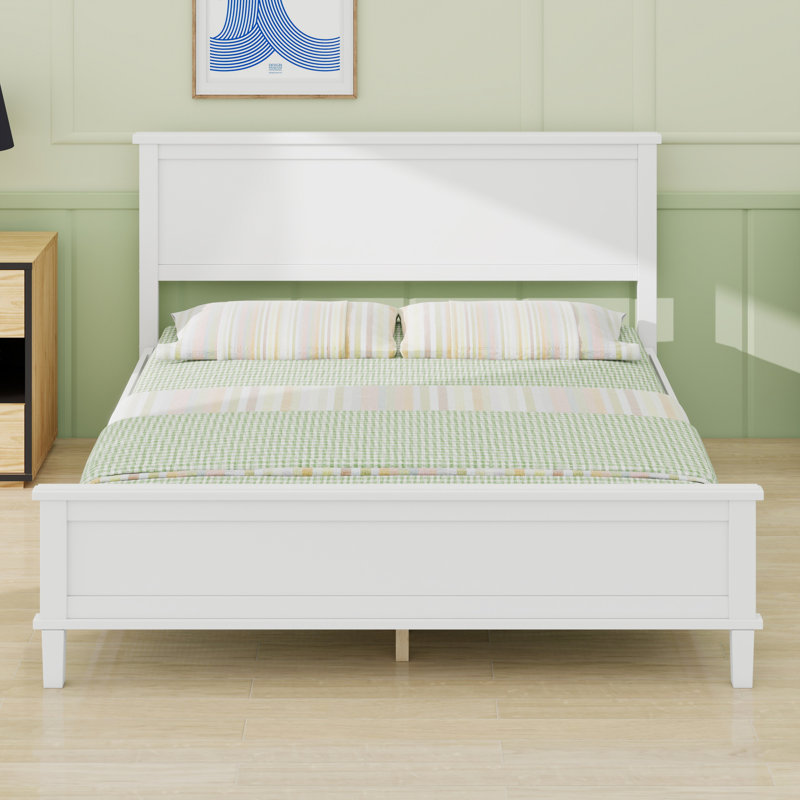 Lit plateforme avec tête de lit, Blanc, Grand lit