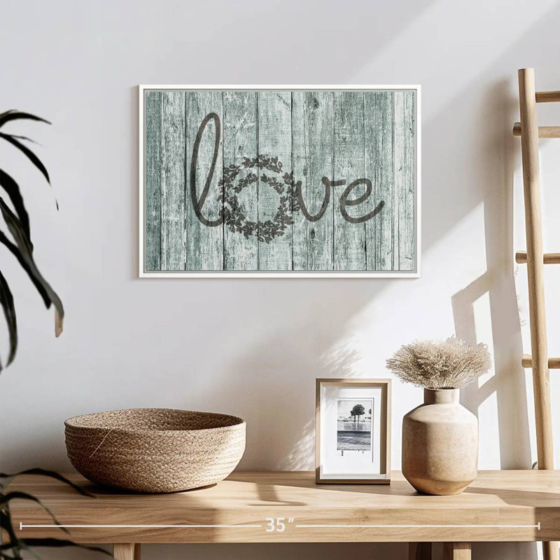 Amour en bois, typographie, Cadre flottant blanc, 19 po x 13 po