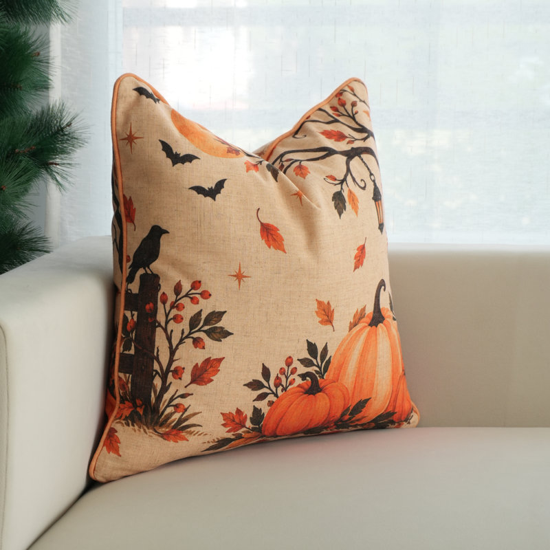 Housse de coussin d'Halloween pour lanterne et citrouille en mélange de lin Halloween, 14 x 36