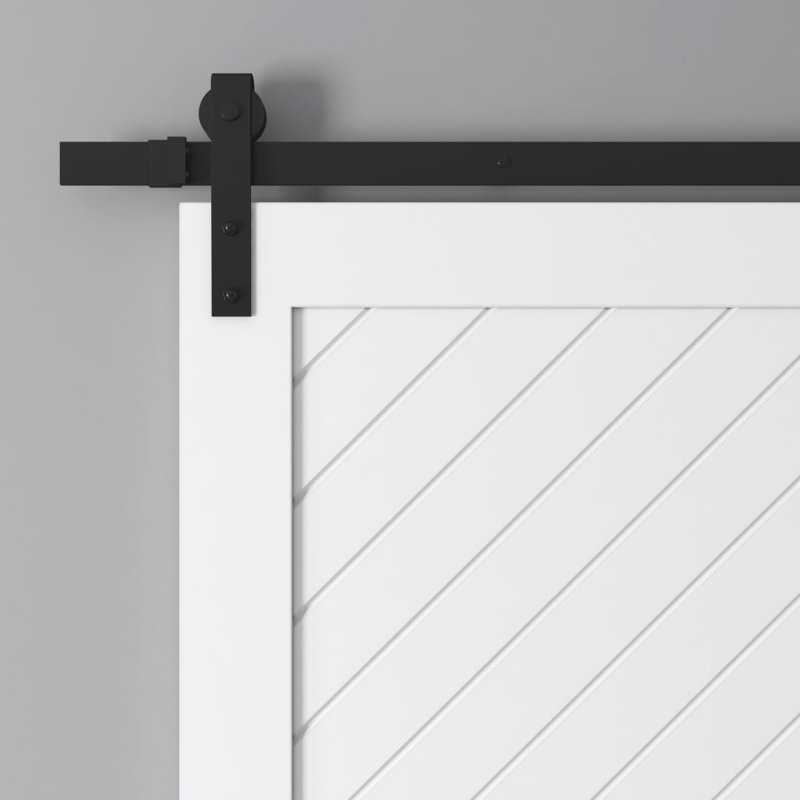 Porte de grange à panneaux en bois avec ensemble de quincaillerie d'installation, Blanc