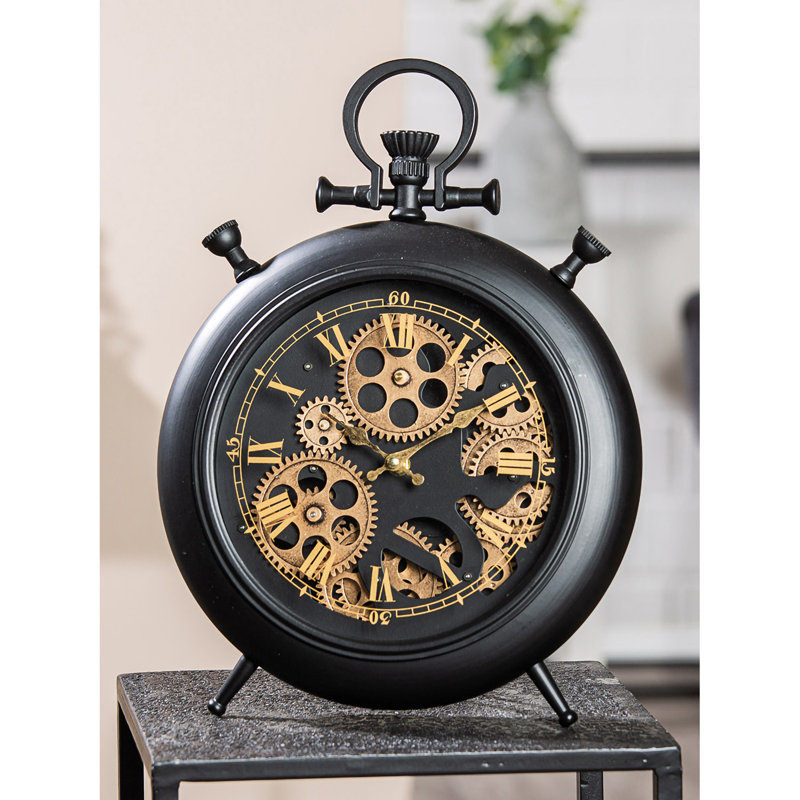 Roman Numeral Metal Mechanical Tabletop Clock