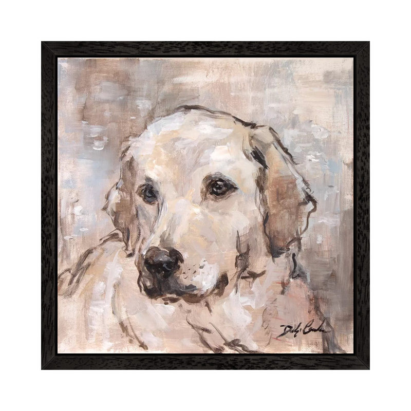 Lovely Lab by Debi Coules - Painting on Canvas, 45.72 cm H x 45.72 cm W, Black Floater Framed