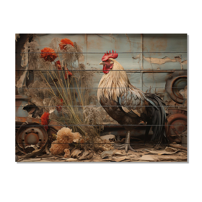 Poulet Barnyard Serenade sur bois, H 24 po x l 32 po x P 0,78 po