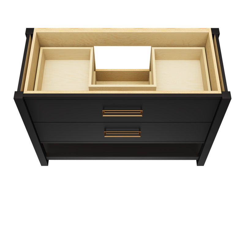 Kiawah Two-Drawer Single Bath Vanity, Noir, Satin Gold, 48"