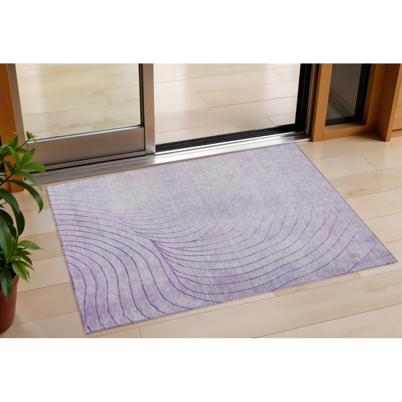 3' X 5' Lavender And Silver Abstract Washable Indoor Outdoor Area Rug