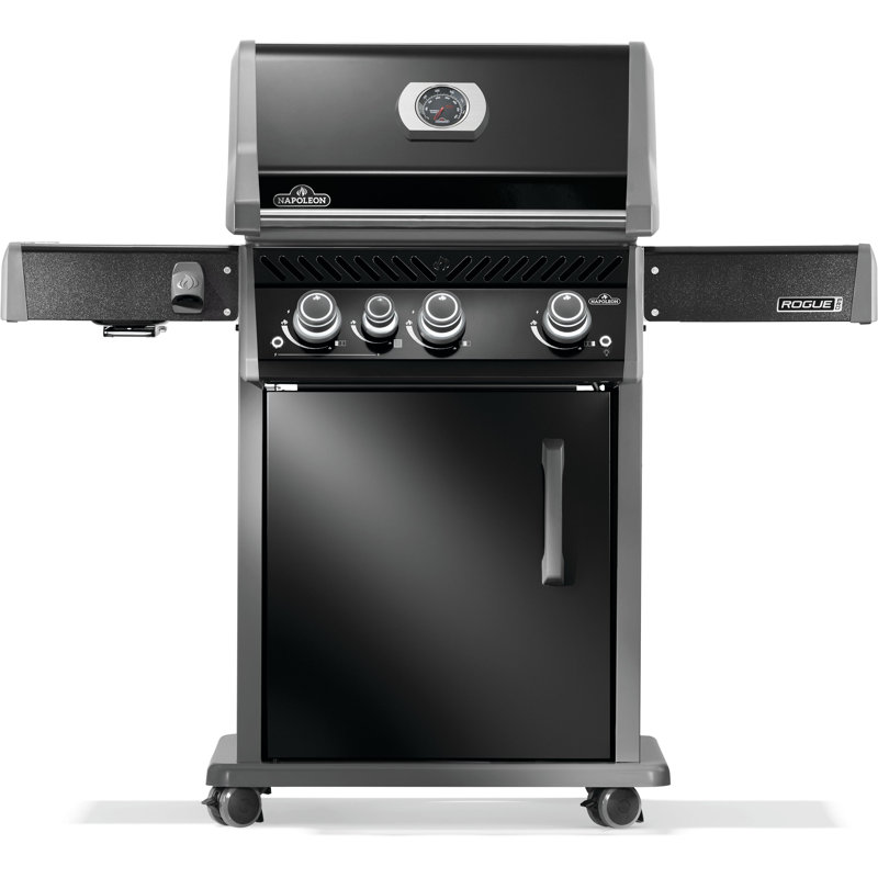 Barbecue à 3 brûleurs Rogue PRO 425 avec brûleur latéral infrarouge et plaque de cuisson en fonte, Noir, noir, noir, noir