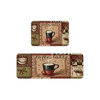 Vintage Coffee Latte Kitchen Mats, Rugs for Home Decor, Mats for Kitchen & Dining Room 2-Piece Set