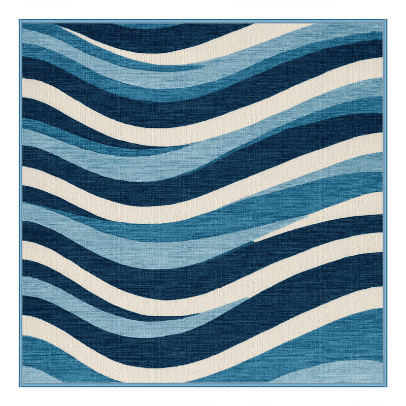 Washable Blue Ombre Waves Coastal Area Rug, Rectangle 7' x 10'