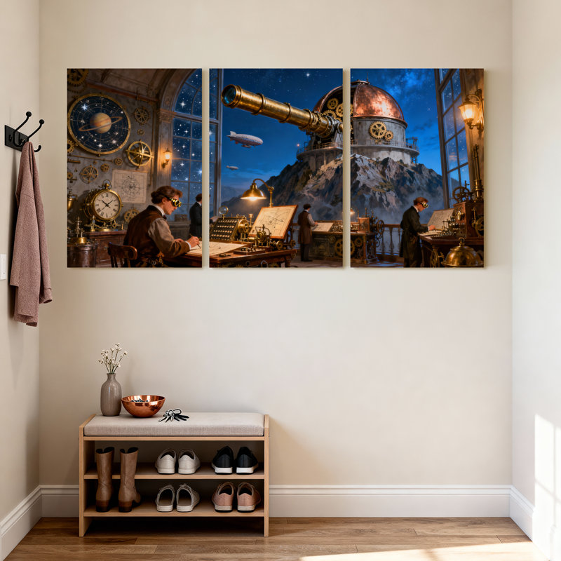 «Fantasy & Sci-Fi Steampunk Observer Night Sky Adventure», ensemble de 3 impressions sur toile, H 24 po x l 48 po