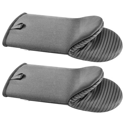 Gants de cuisine, résistants à la chaleur jusqu'à 260 °C (500 °F), en coton léger, 33,2 x 15,5 cm (13,07 x 6,1 pouces), avec 2 crochets anti-marques, ensemble de 2, mini gants de cuisine avec bandes antidérapantes en silicone.