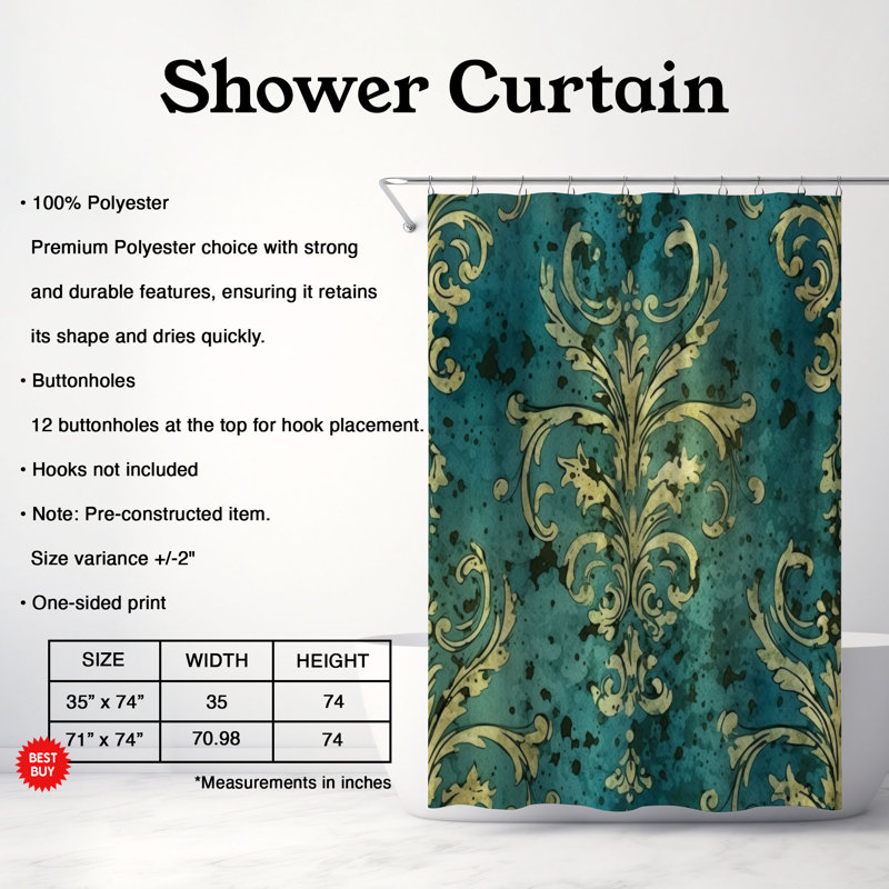 Nostalgic Tiles - Rideau de douche Premium, H 74 po x l 71 po