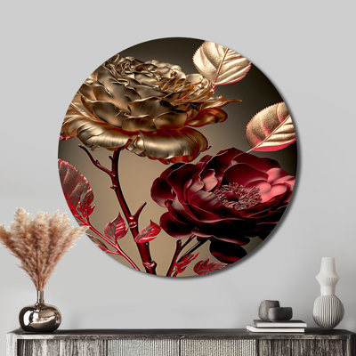 Vintage Glam Rose VI - Floral Round Metal Art