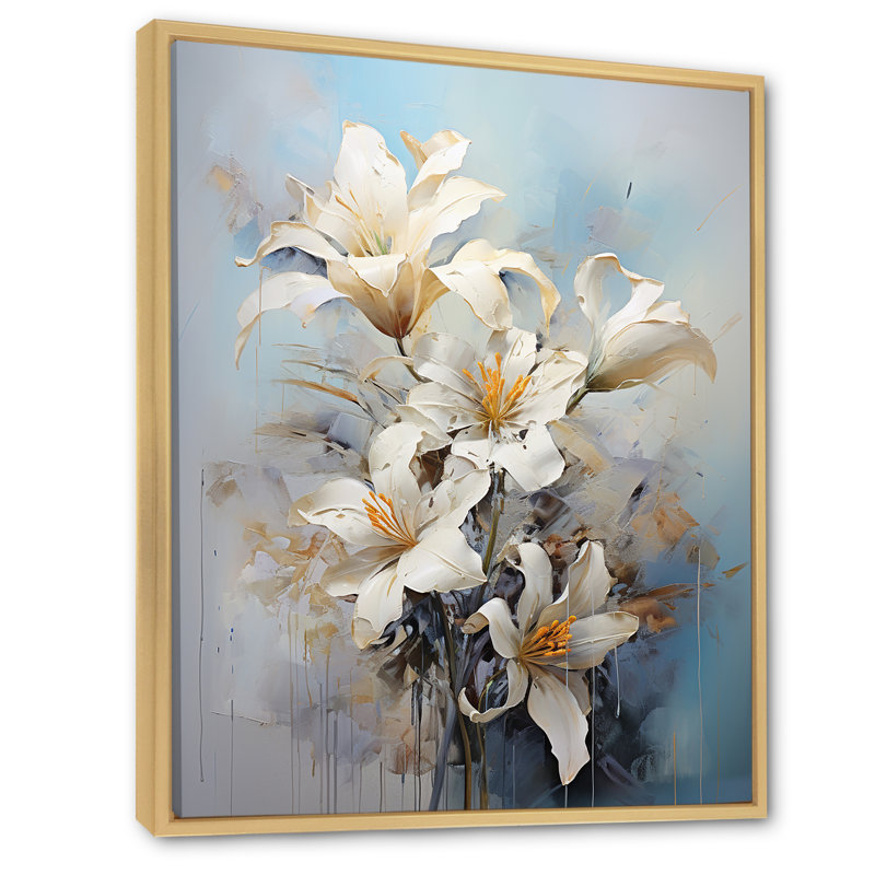 «Lilies Blossoms In Bloom» sur toile, Cadre naturel flottant, H 44 po x l 34 po x P 1,5 po