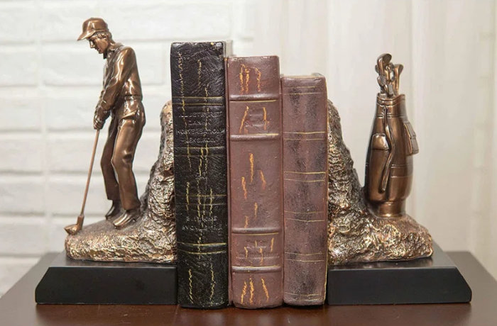 golden golf bookends