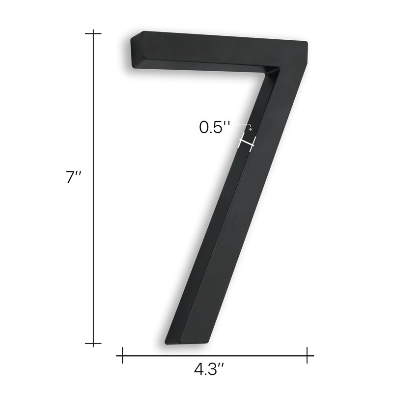 7" Black Metal Floating House Number with Mounting Kit