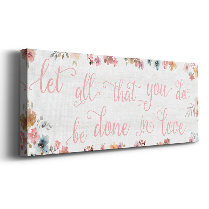 "Done in Love" sur toile, art textuel, H 24 po x l 60 po x P 1,5 po