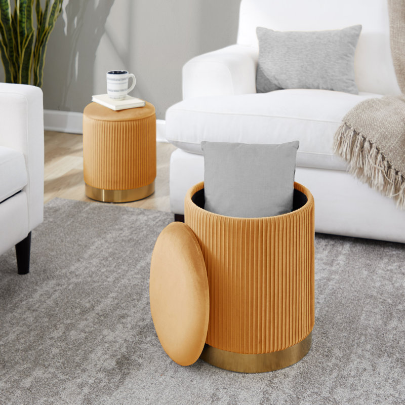 Callum Velvet Ottoman, Orange