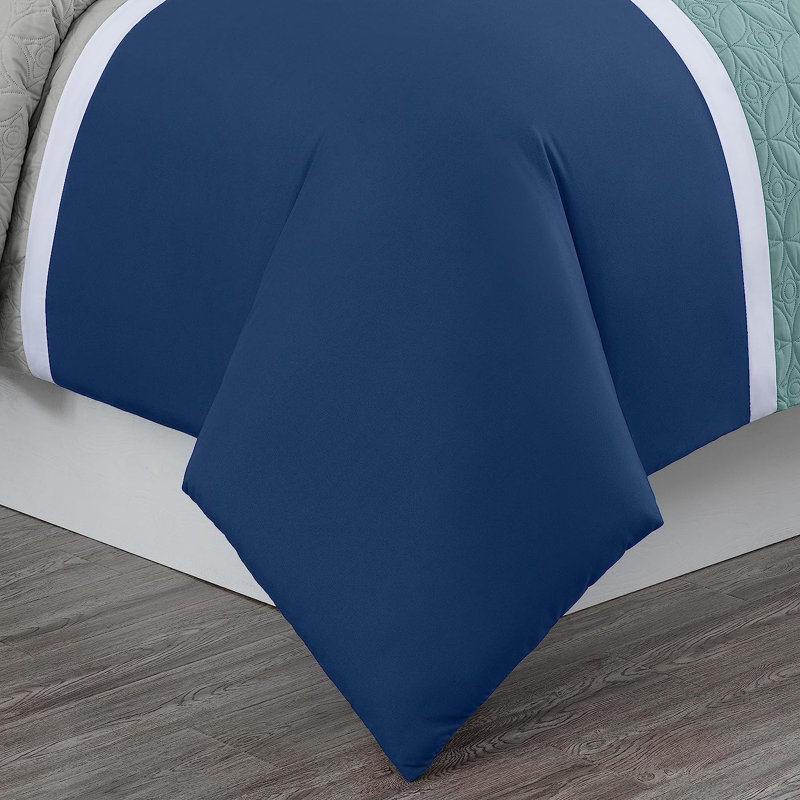 Navy Blue and Gray Microfiber Queen Bed in a Bag Set