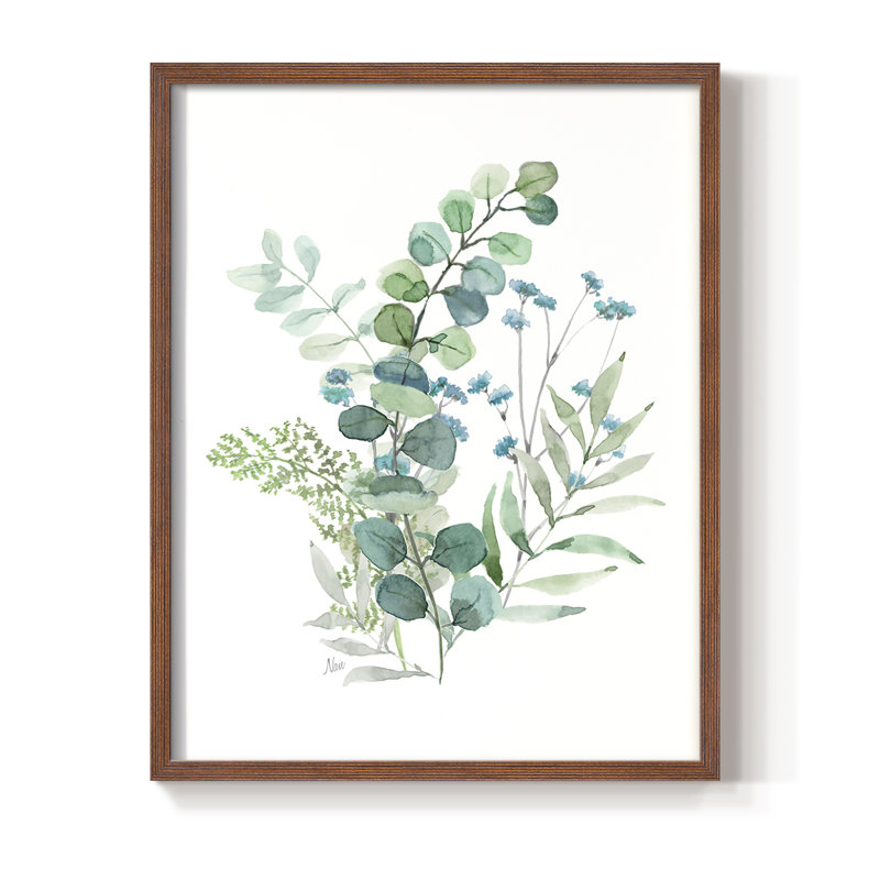 «Blue Mist Eucalyptus I», reproduction encadrée - bois massif, Noyer, H 21 po x l 17 po