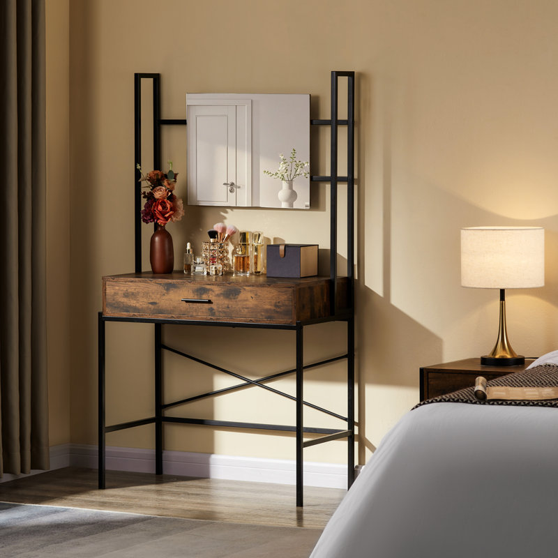 Oscar Dressing Table with Mirror, Dark Wood