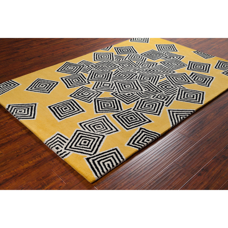Hand-Tufted Stellar Black Wool Rectangular Rug 5' x 7'