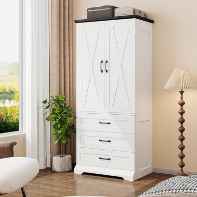 70.9" Tall Wardrobe Closet With Sensor Light, Bedroom Armoire With 3 Drawers & Clothing Hanging Rod by Ophelia & Co.