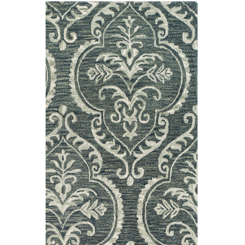 Tapis bleu / sauge en laine Ferrera, Tapis de couloir 2 pi 3 po x 8 pi