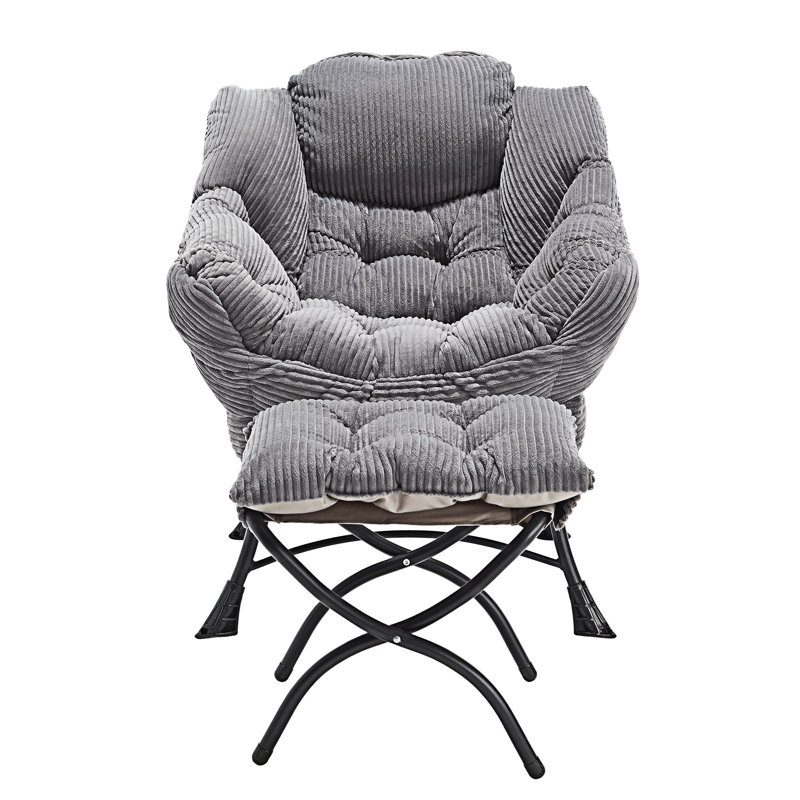 Modern Soft And Comfortable Accent Chair With Ottoman, Armrests And Side Pocket For Small Spaces, Gray Corduroy Duplicate