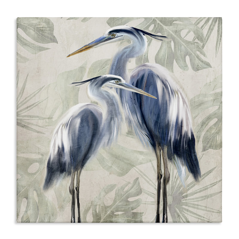 «Heron pair over palms», art mural sur toile, design par Kim Allen, H 17 po x l 17 po