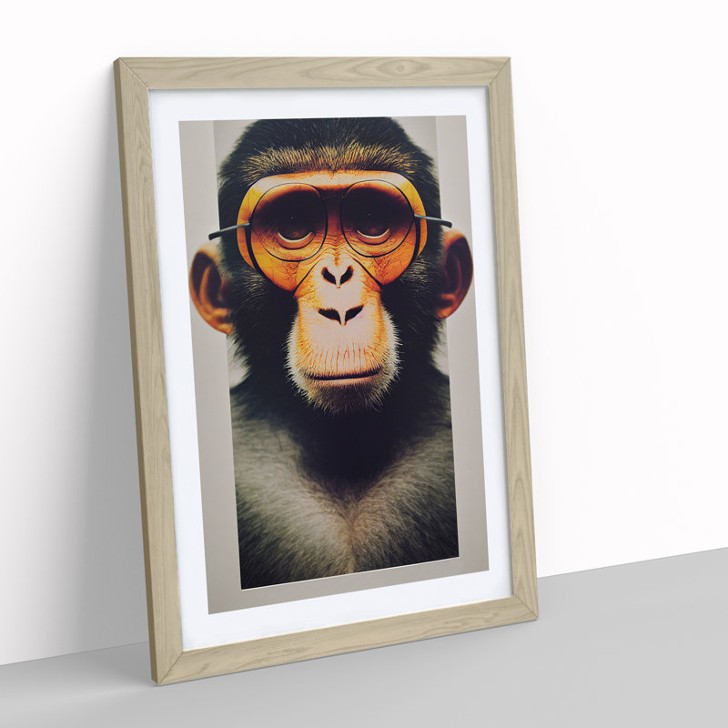 Outstanding Monkey - Single Picture Frame Print, Oak, 64cm H x 46cm W x 2cm D