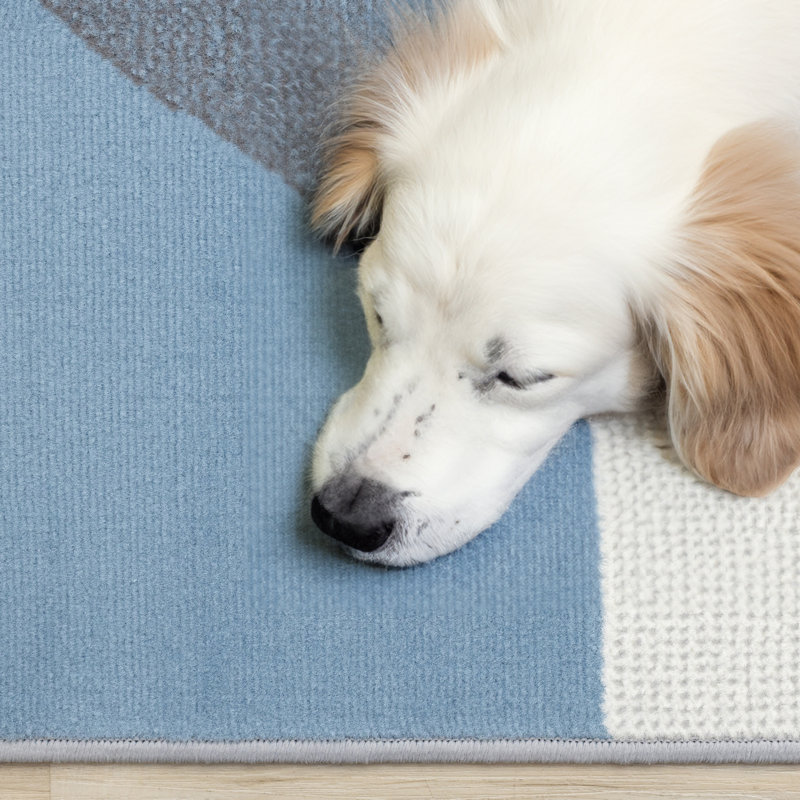Fresno Blue Cream Grey Modern Geometric Area Rug, Rectangle 7'9" x 10'6"