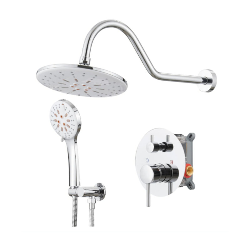 Silver Round Single-Handle Three-Spray Shower Head Round High-Pressure Shower Faucet (With Valve), Silver